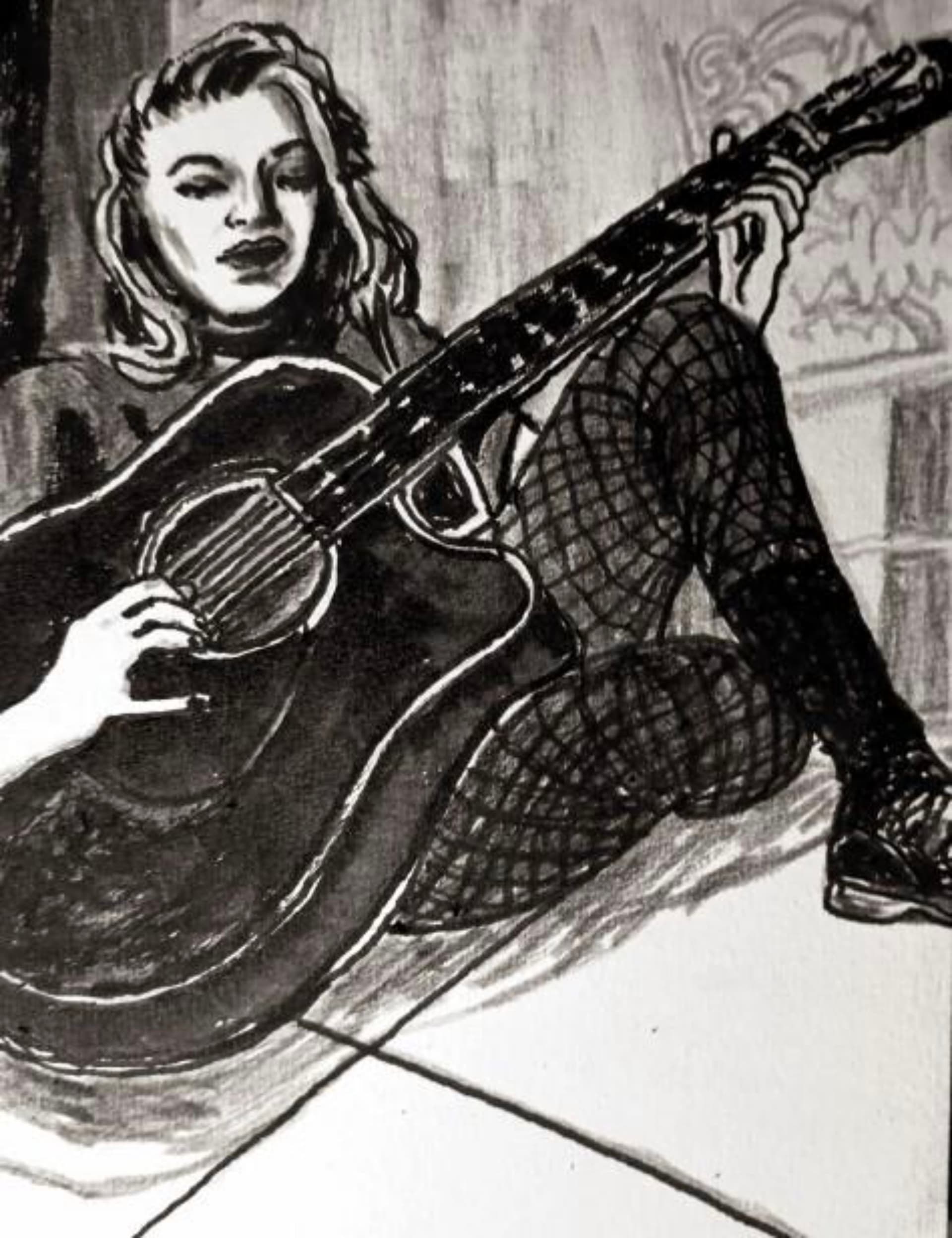 Fille à la Guitare (dessin au feutre)