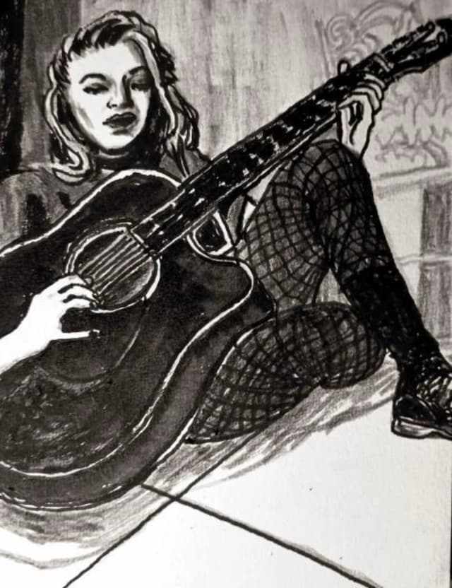 Fille à la Guitare (dessin au feutre)