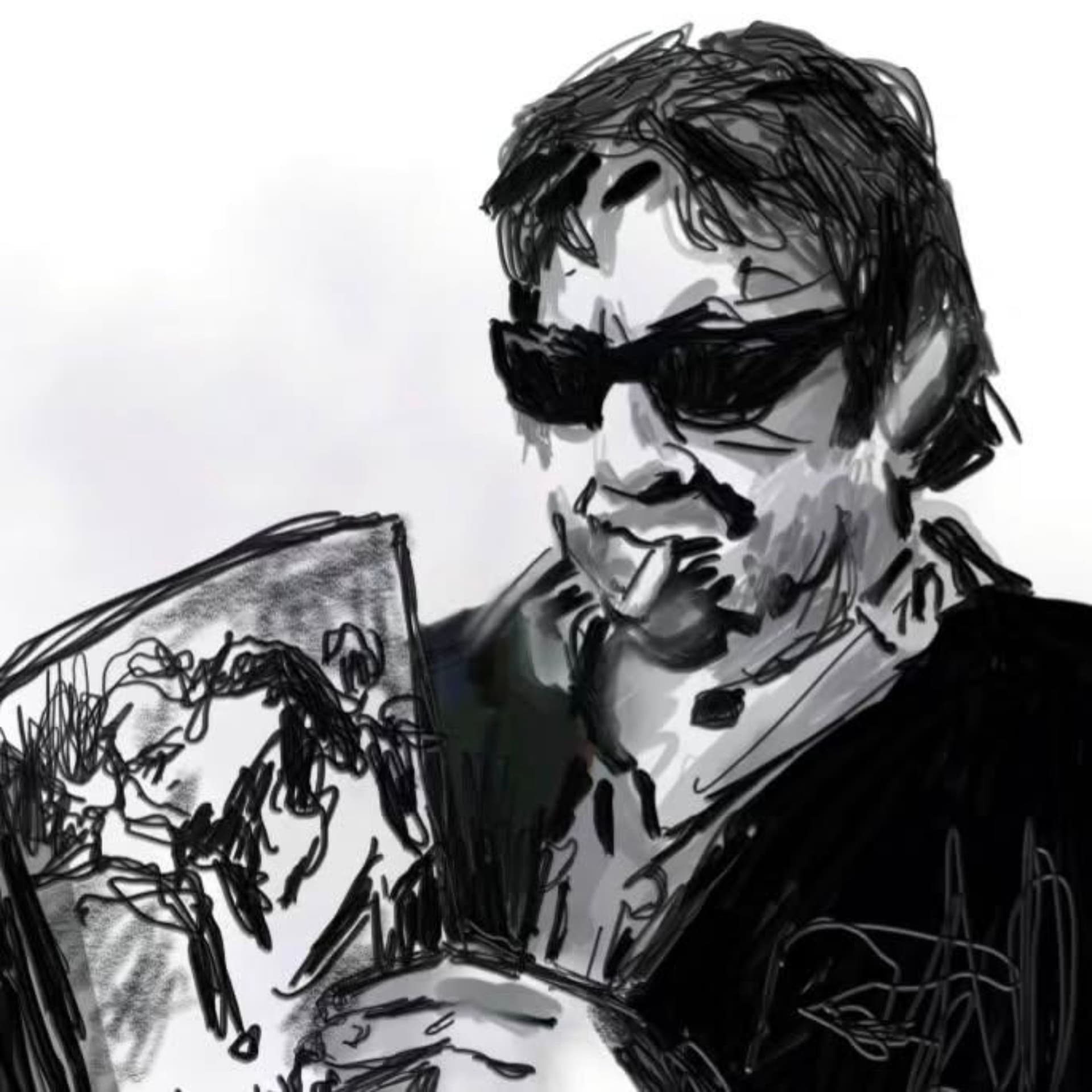 Serge Gainsbourg — portrait, dessin numérique noir & blanc